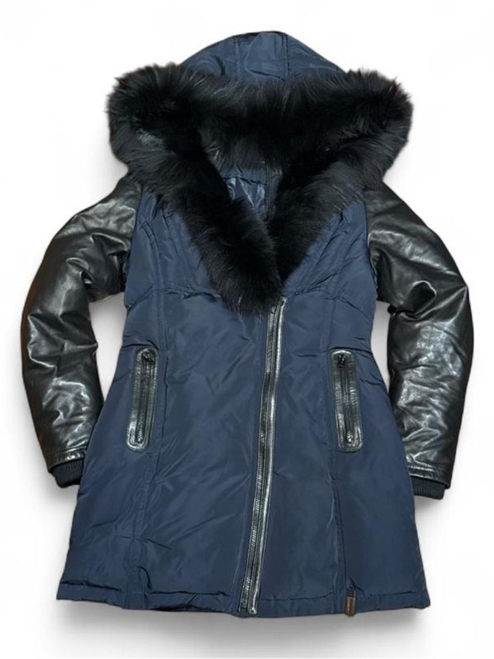 Rudsak Grace Rabbit Fur Down Parka Asymmetrical Zip Jacket